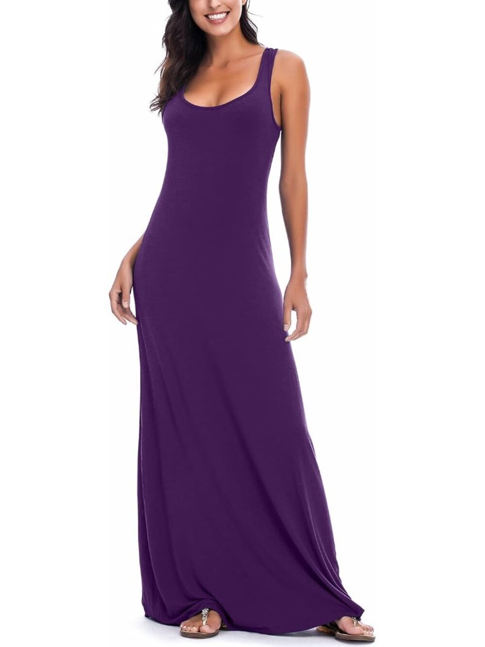 Women's Purple Tank Top Maxi Long Dress Casual Sleeveless Summer Beach Dress
